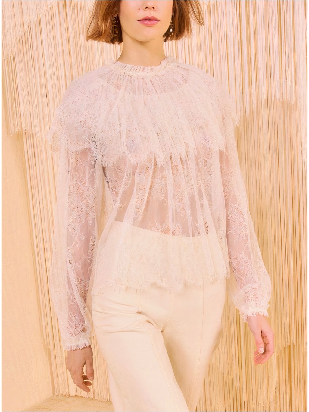 Nwot Ulla Johnson White Long-Sleeve Lace Viviane Ruffle Blouse